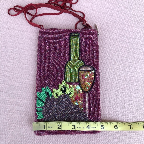Bamboo Trading Company Red Wine Lovers Club Bag Beaded Phone Crossbody, Merlot - Picture 12 of 14